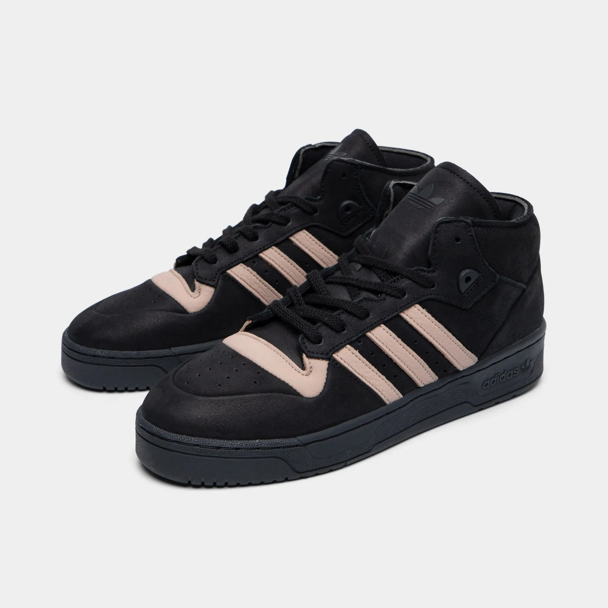 adidas Originals Rivalry Mid 001 Core Black / Ash Pearl - Core Black Abrasion Resistant Stitching Asymmetric Lacing Web