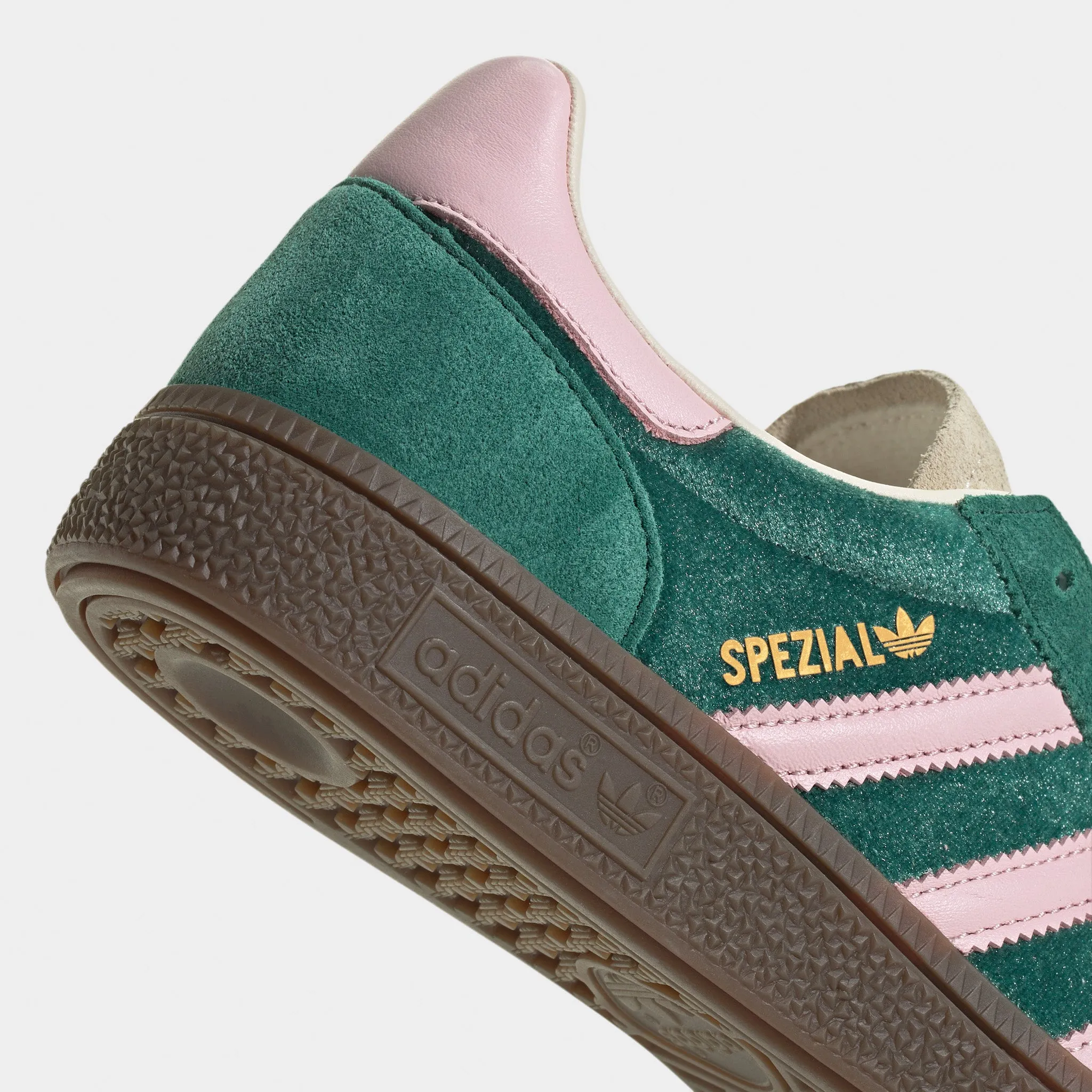 adidas Women's Handball Spezial Collegiate Green / Clear Pink - Cream White Stabilizing Heel Cage