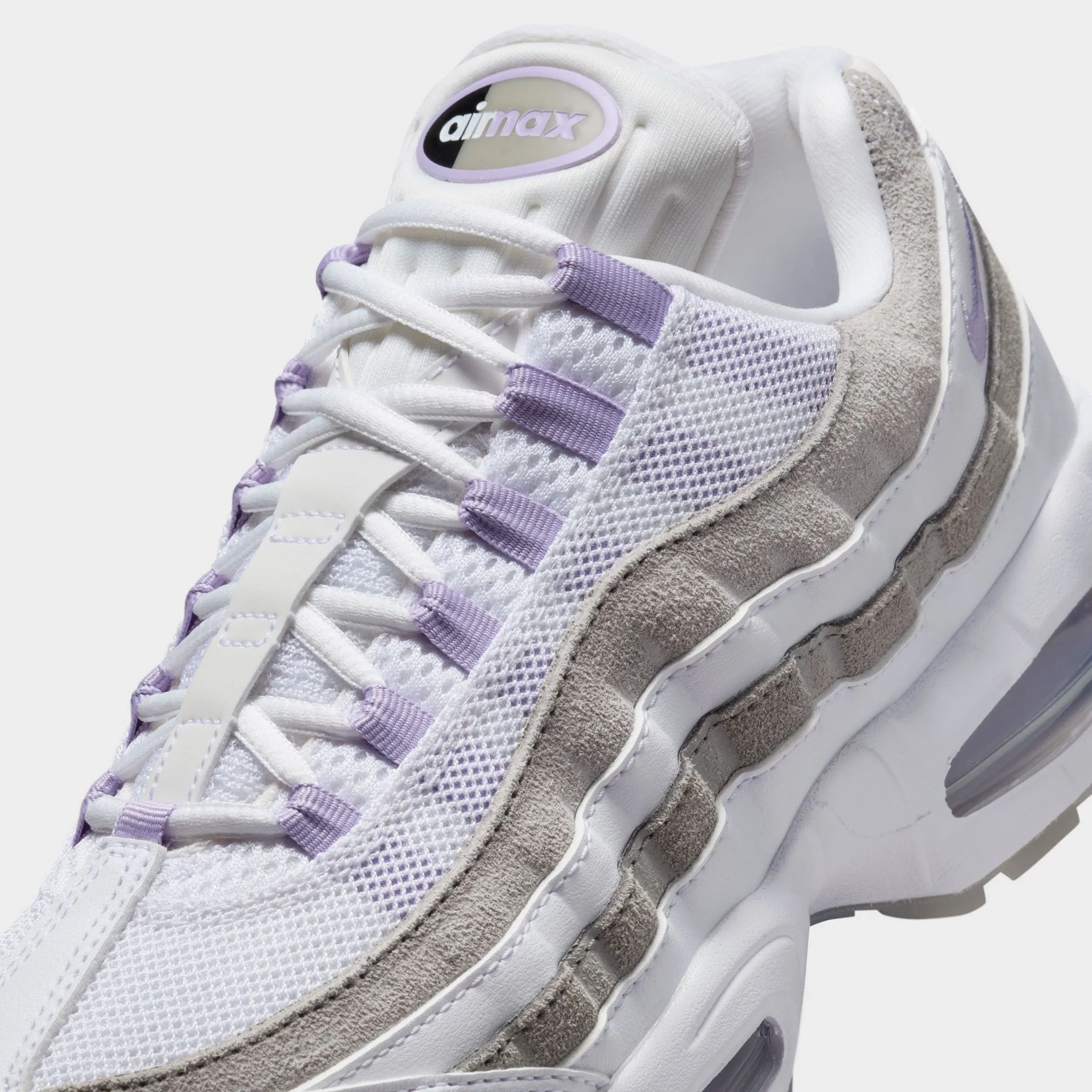 Nike Women's Air Max 95 White / Hydrangeas - Light Graphite Shock Absorbing Rubber Cushioned Base