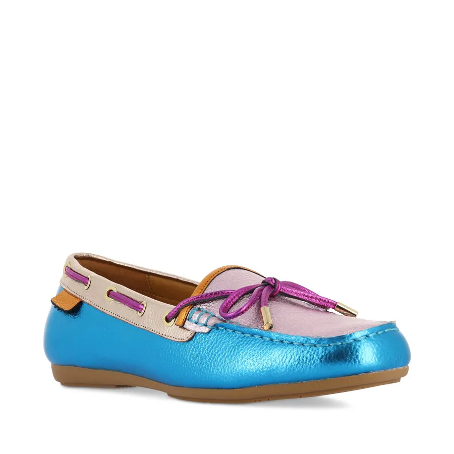 Machine washable Comfortable Flats DETOUR - BLUE MIX LEATHER