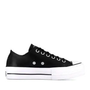 ALL STAR LIFT LOW LEATHER - BLACK BLACK WHITE Flat footbed