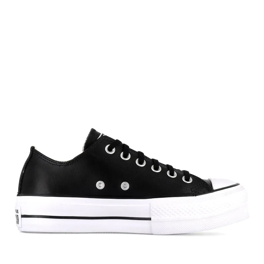 ALL STAR LIFT LOW LEATHER - BLACK BLACK WHITE Flat footbed