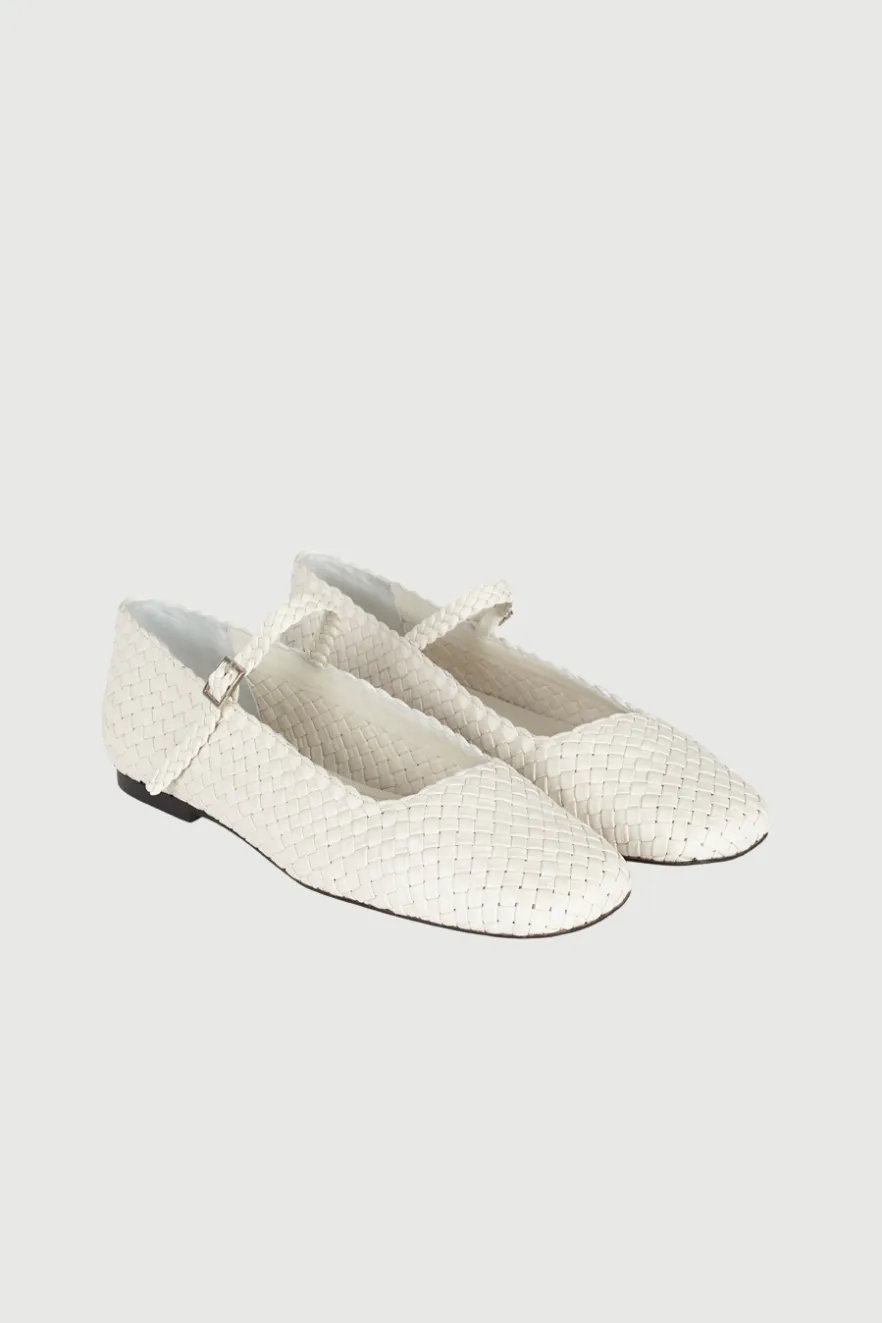 Wear   Resistant Julieta Mary Janes in Ivory Braided Leather