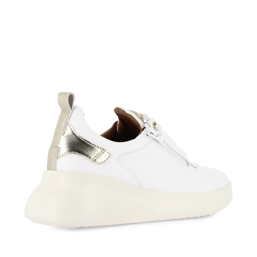 TICKLER - WHITE/GOLD LEATHER Trendy Look Customizable Fit