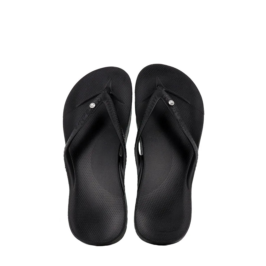 Soft Straps Flexible Sole ARCH SUPPORT THONGS - BLACK CRYSTAL