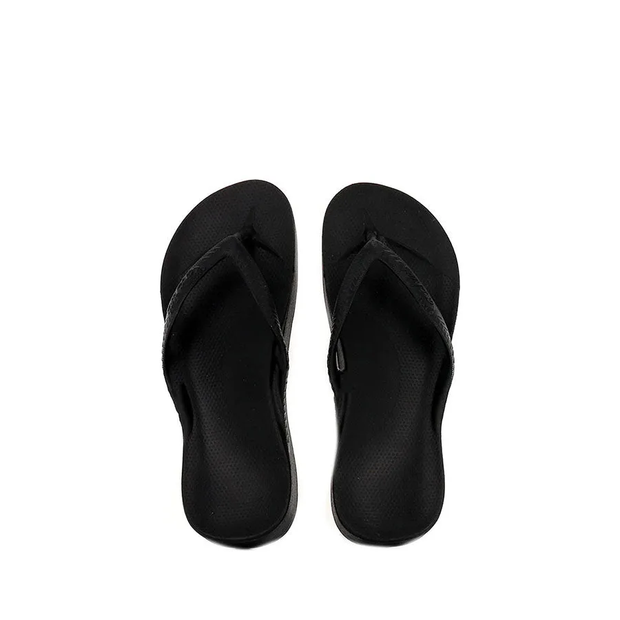ARCH SUPPORT THONGS KIDS - BLACK Outdoor Friendly Wraparound Strap