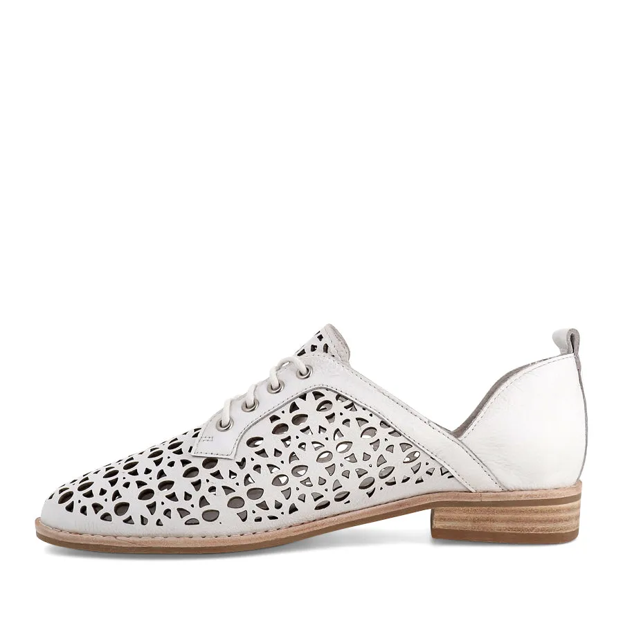 AUDIE - WHITE LEATHER Soft Walking Shoes Monochrome Style