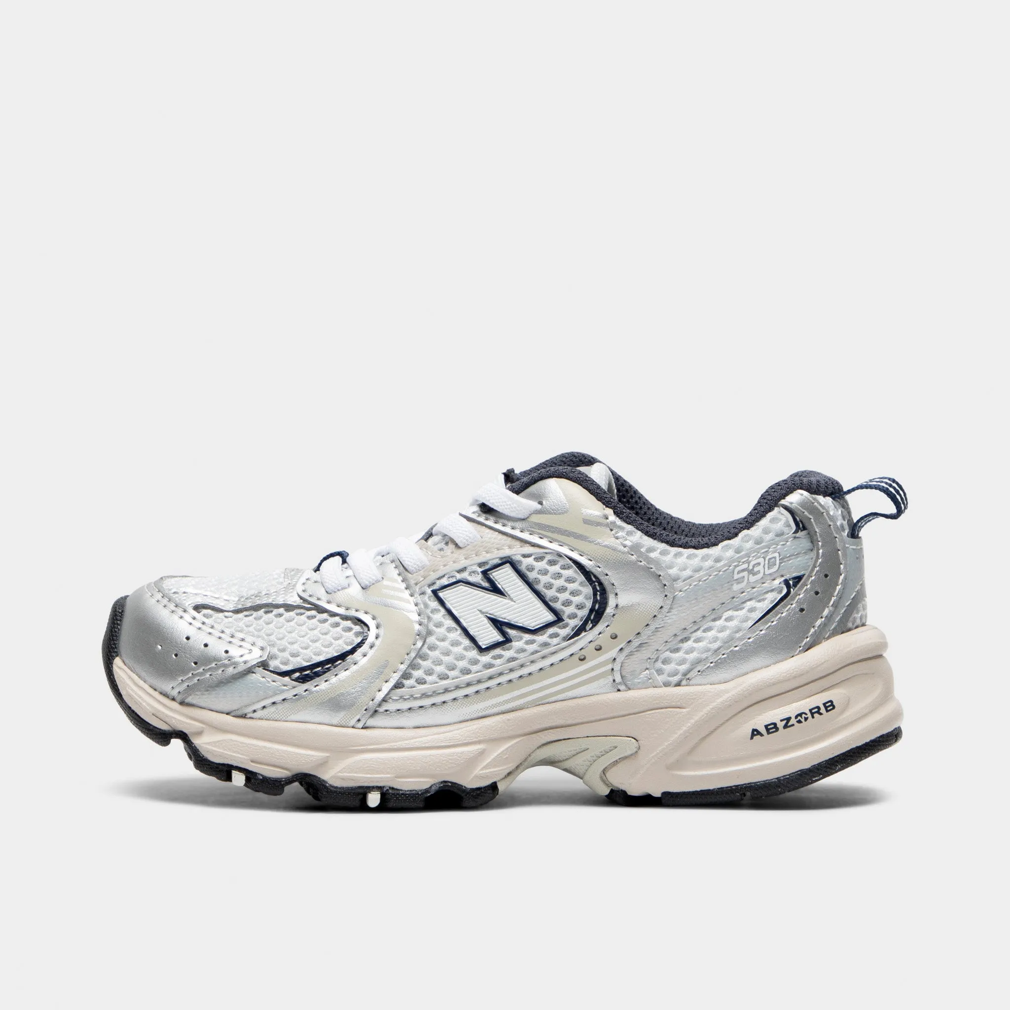 New Balance Children's 530 Summer Fog / Nimbus Cloud - NB Navy Shock-absorbent wear