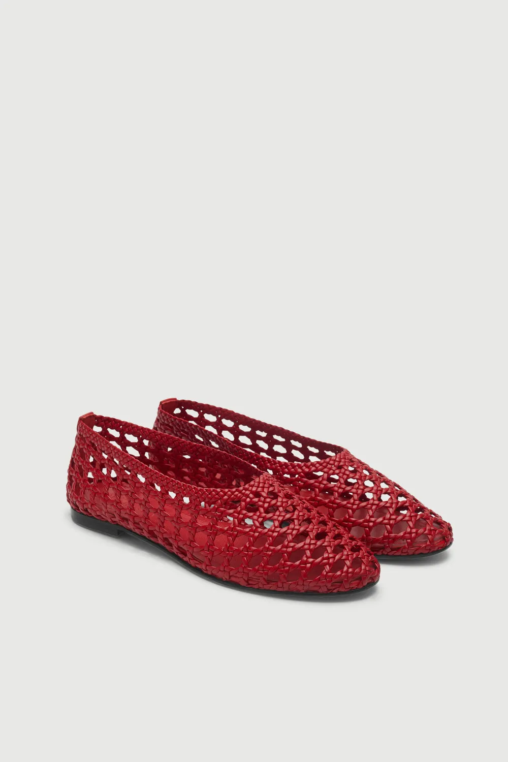 Stylish Cushion Light Show Ava Ballet Flats in Red Woven Leather