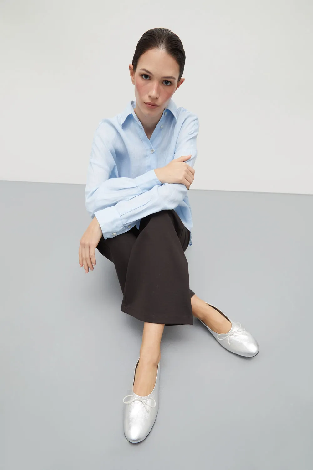 Ava Ballet Flats in Silver Leather Camp Glow