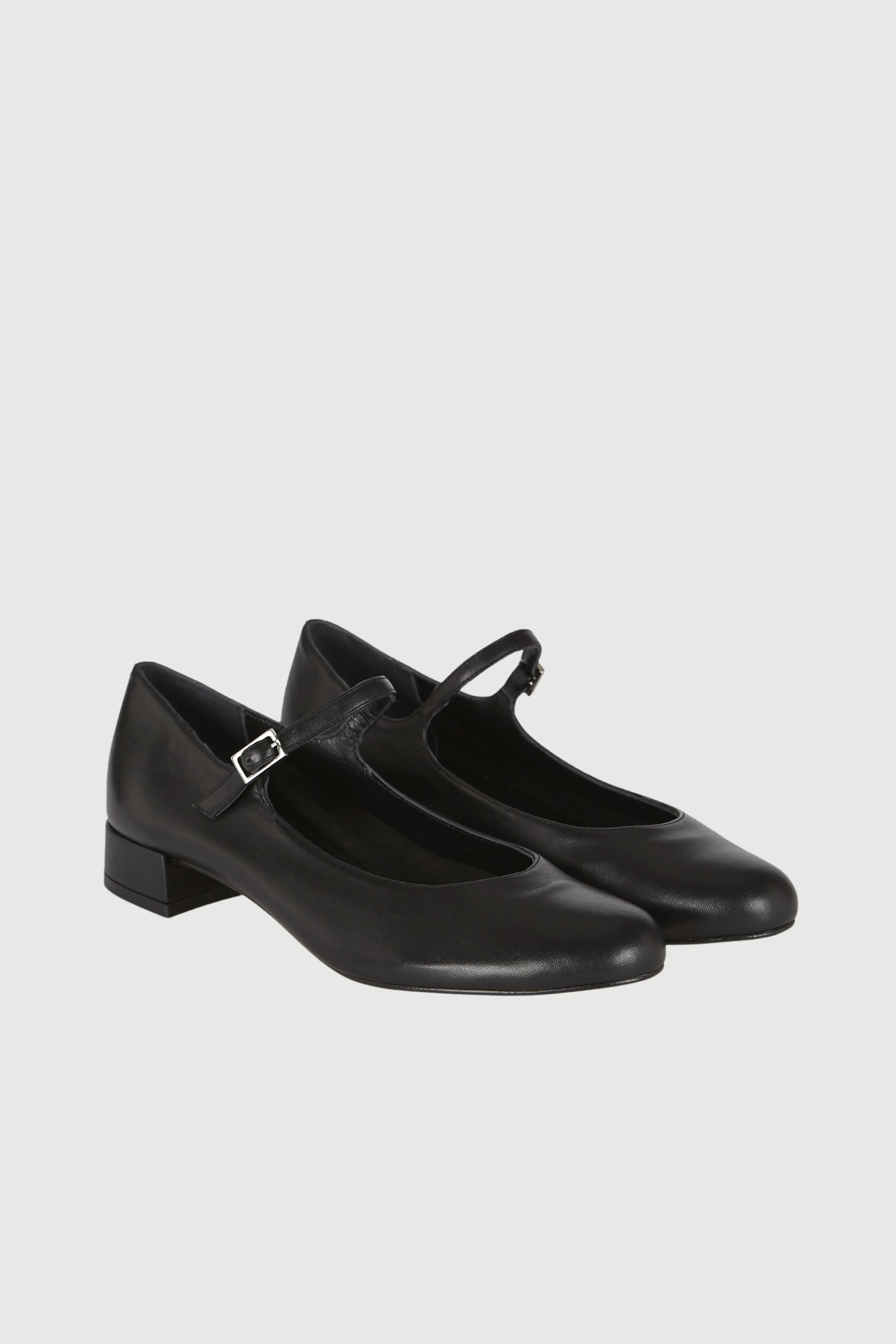 Emilia Mary Janes in Black Leather Stable Structure