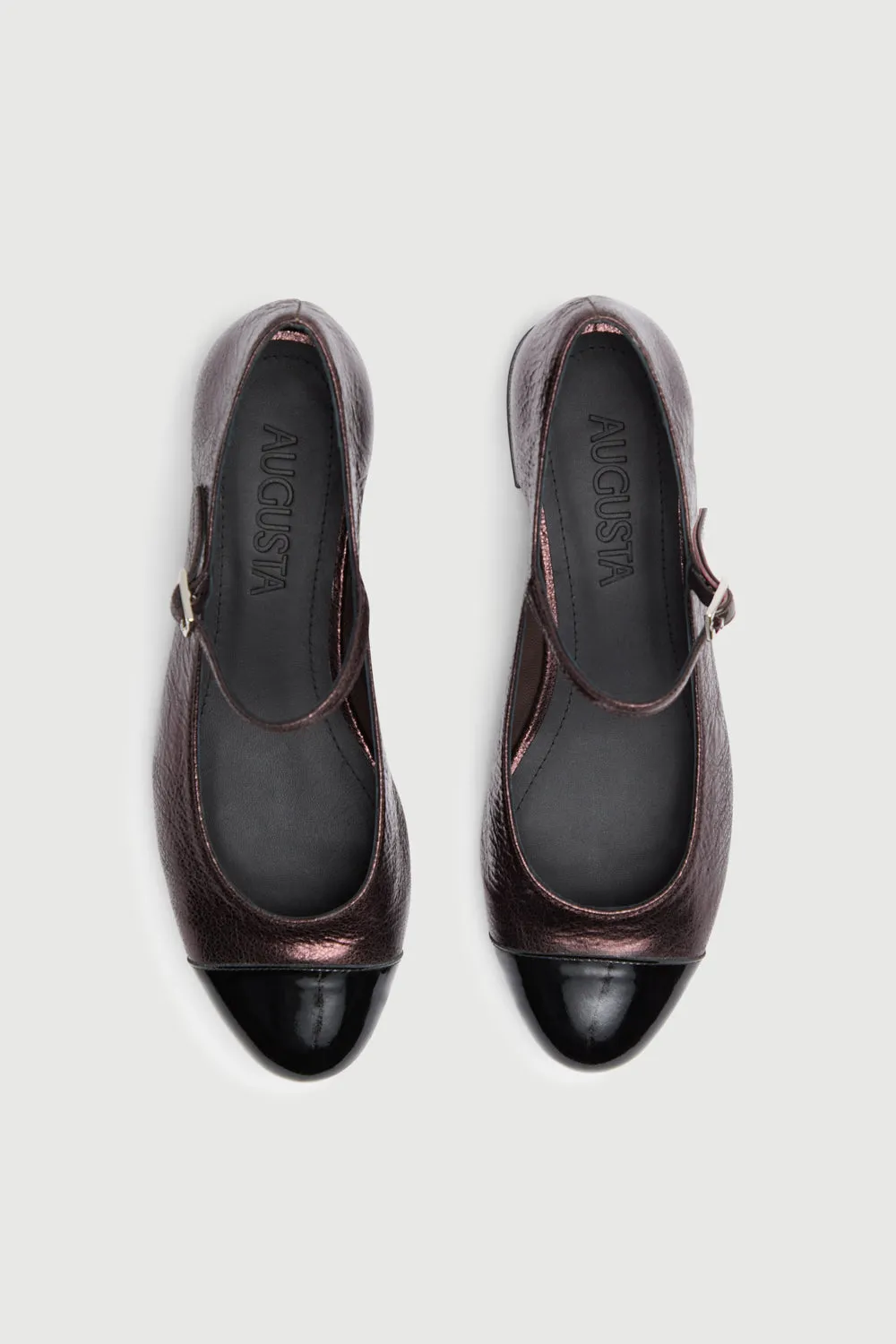 Fine Finish Lola Mary Janes in Chocolate-coloured Metallic Leather