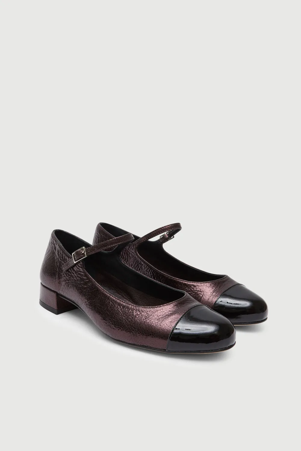Sustainable Lola Mary Janes in Chocolate-coloured Metallic Leather