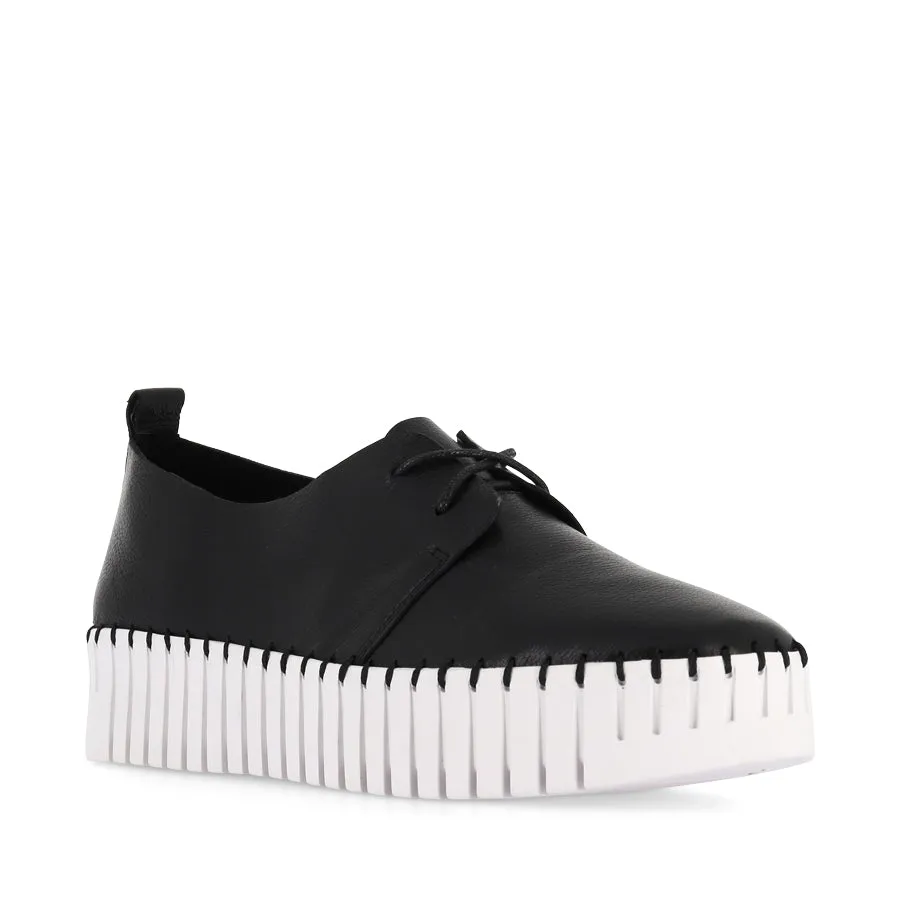 BRENDA - BLACK LEATHER High Shine Tennis Sneakers