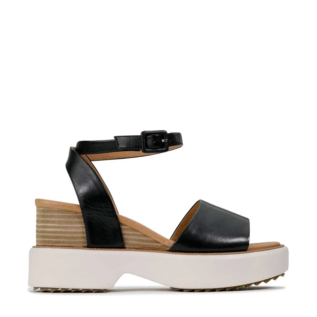 BRYCE LEATHER ANKLE STRAP WEDGE Cushioned Walking Shoes Practical Fit