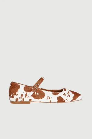Julieta Mary Janes in Cow Print Calf Hair Comfortable Soles Modern Design
