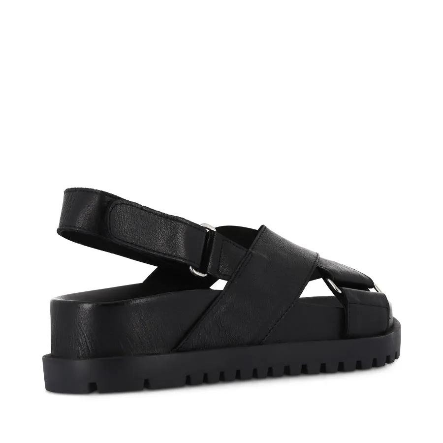 UBARI - BLACK BLACK LEATHER Summer Flat Shoes Odor Resistant