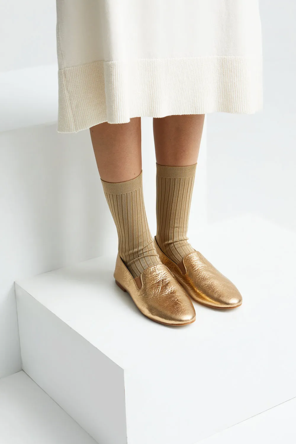 Cleo Loafers in Gold Leather Coastal Cool Wide Lane