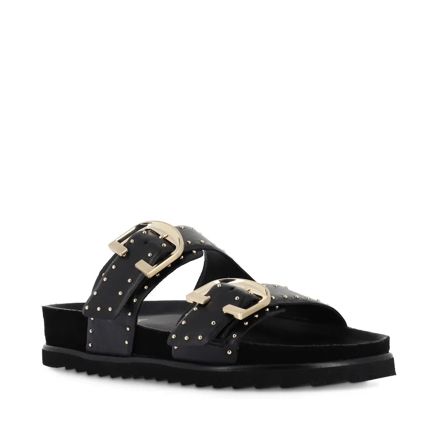 DEON - BLACK STUD LEATHER Cushioned Insole Strap Design
