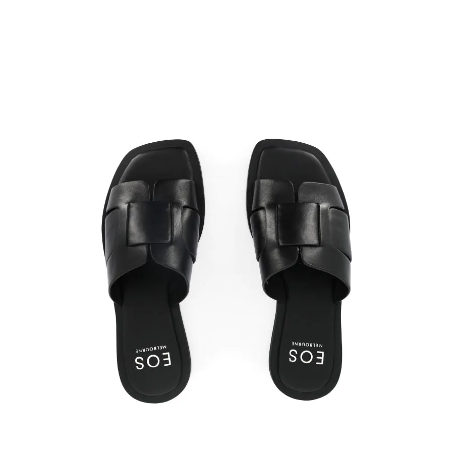 MISAKI - BLACK LEATHER Beach Ready Slides