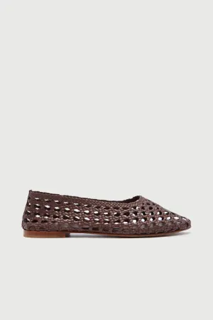 Ava Ballet Flats in Chocolate Woven Leather Market Glow