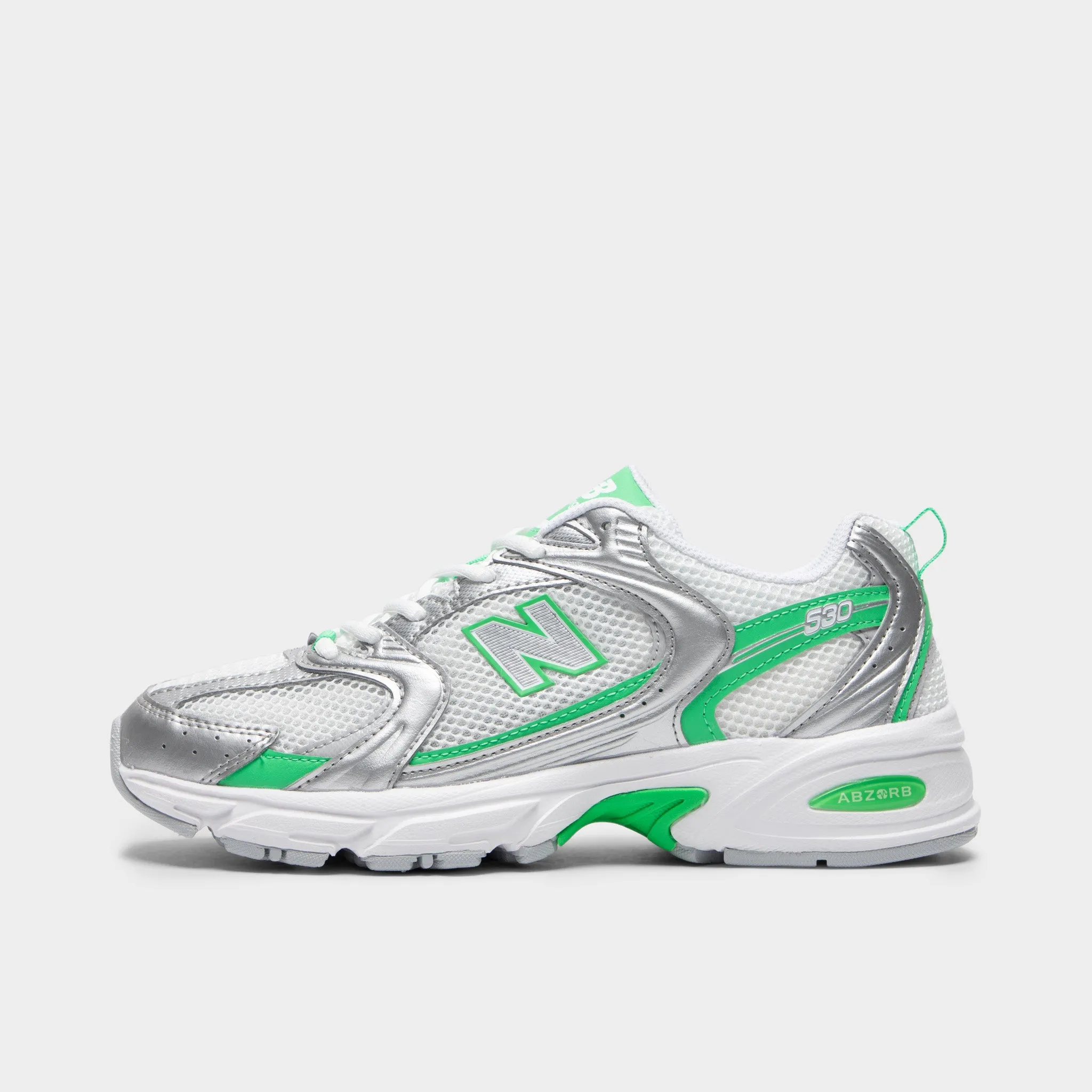 Ergonomic Last Shape Shock Comfort New Balance 530 Silver Metallic / Green Apple