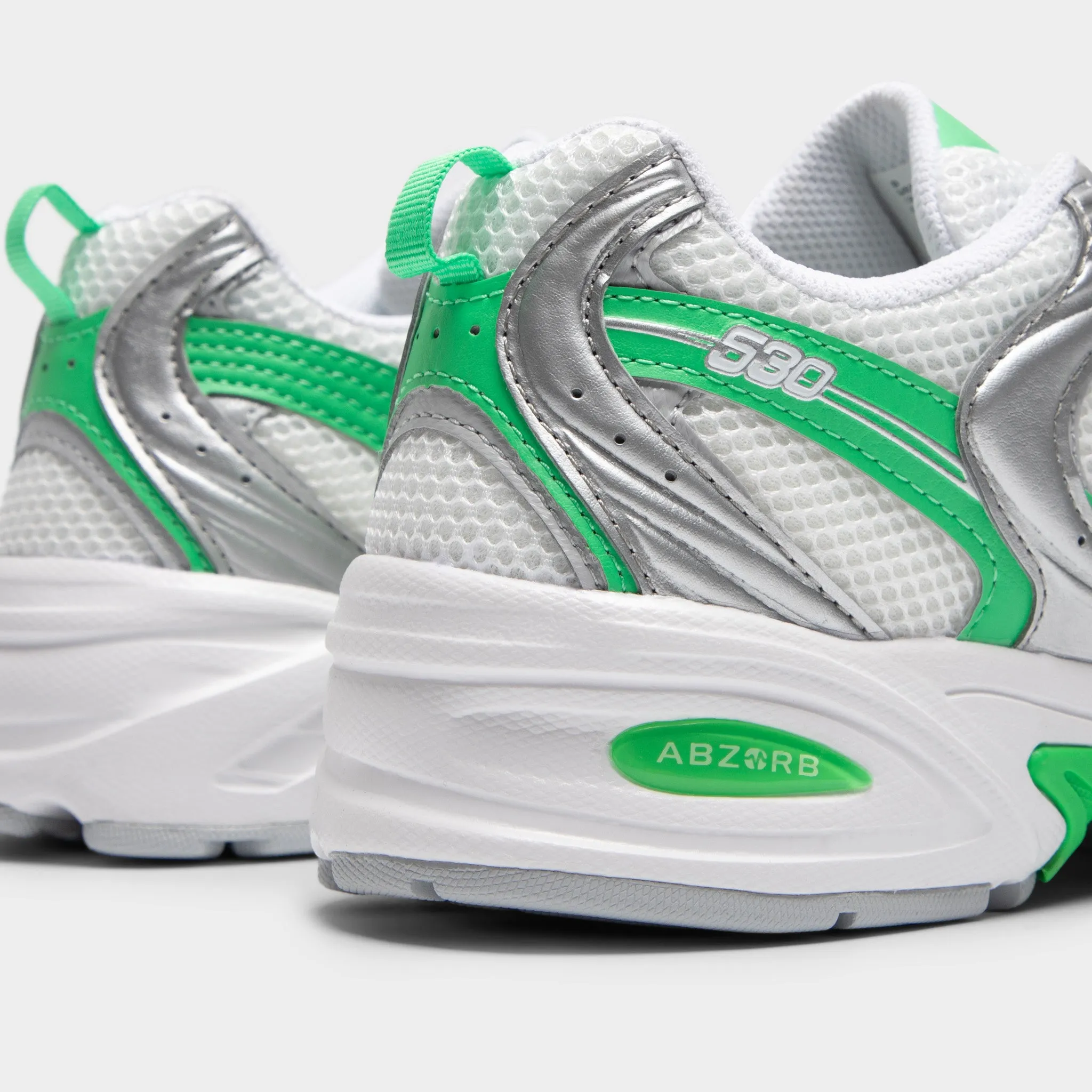 New Balance 530 Silver Metallic / Green Apple Foam Pod Cushioning