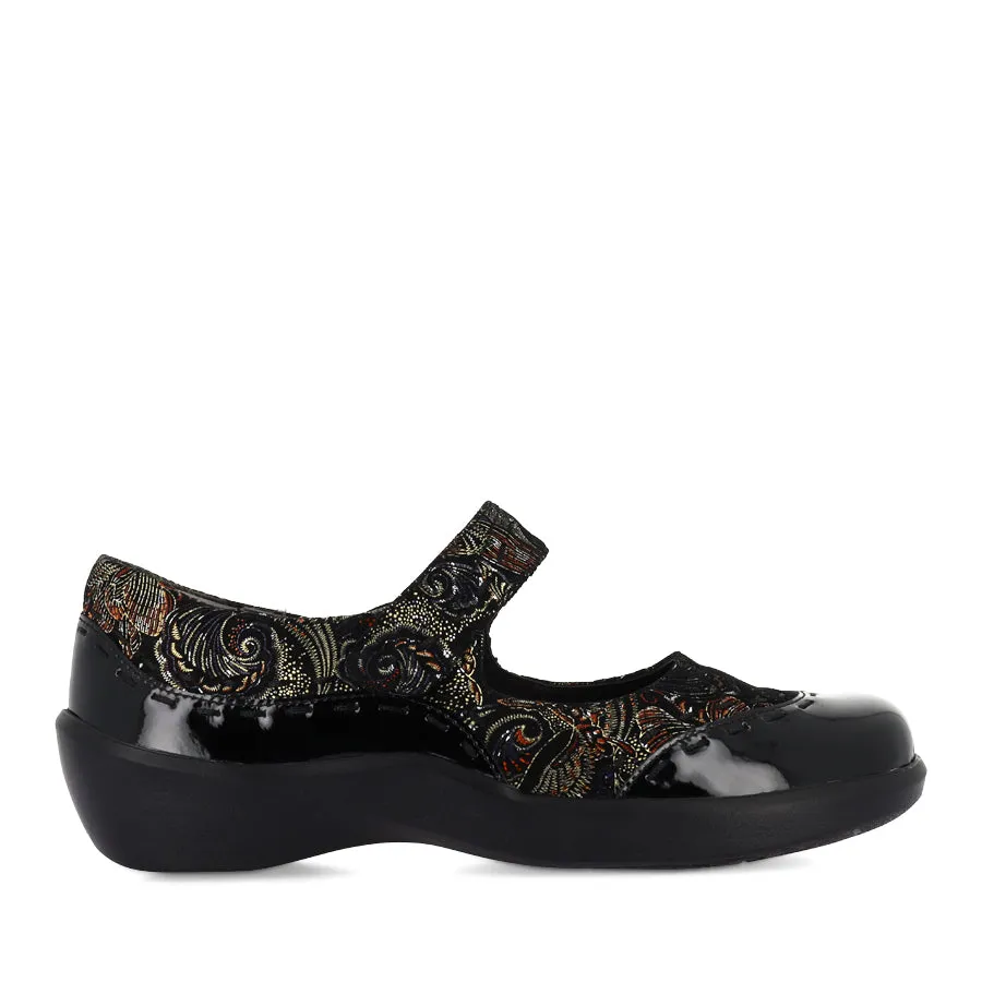 Cozy Flats GUMMIBEAR W - BLACK ROYAL PRINT PATENT LEATHER