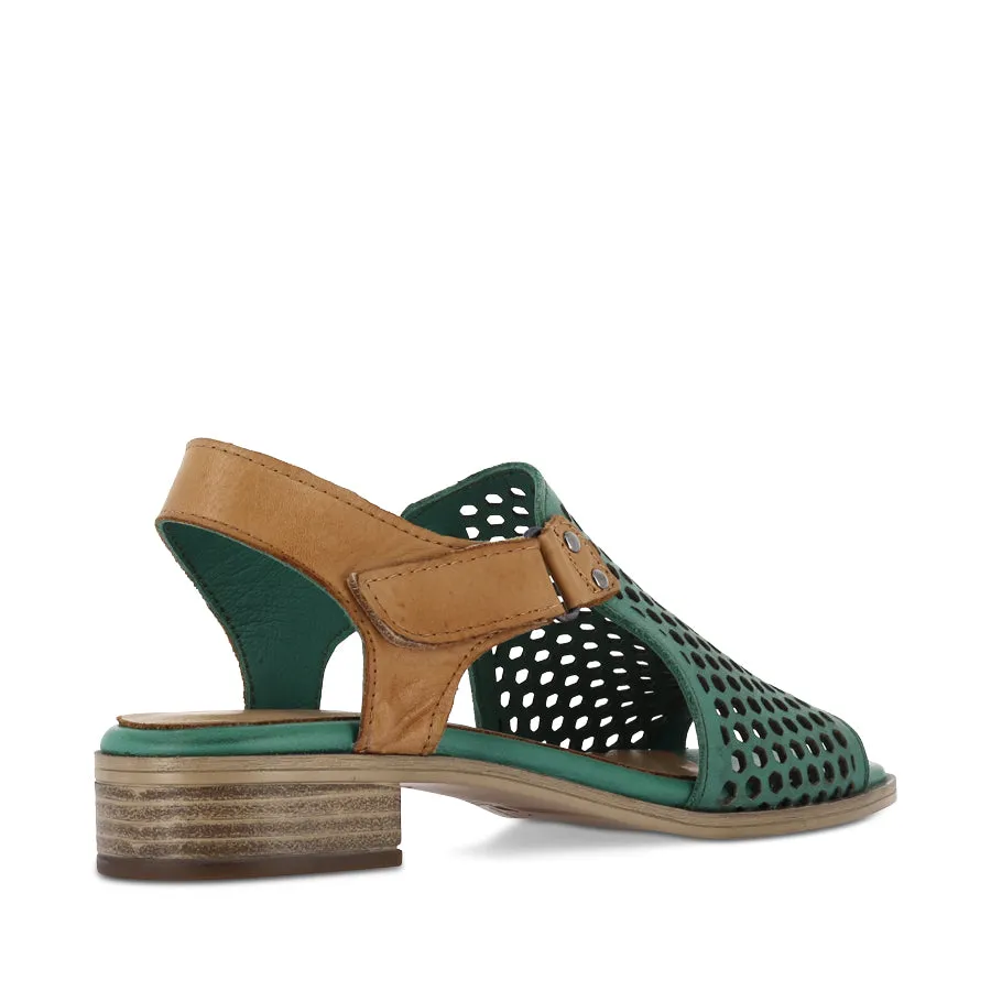 Indoor Wear Casual Beach Sandals DENISE - GREEN/TAN LEATHER