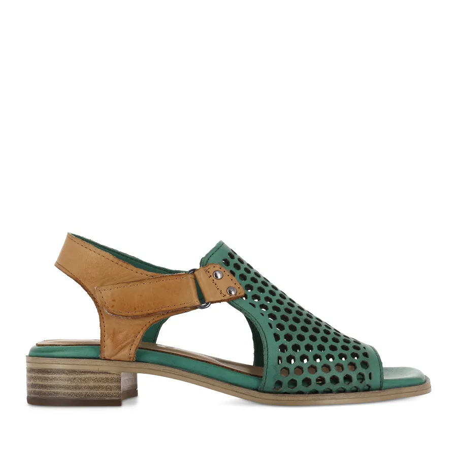 Reinforced Stitching Leisure Vibe DENISE - GREEN/TAN LEATHER