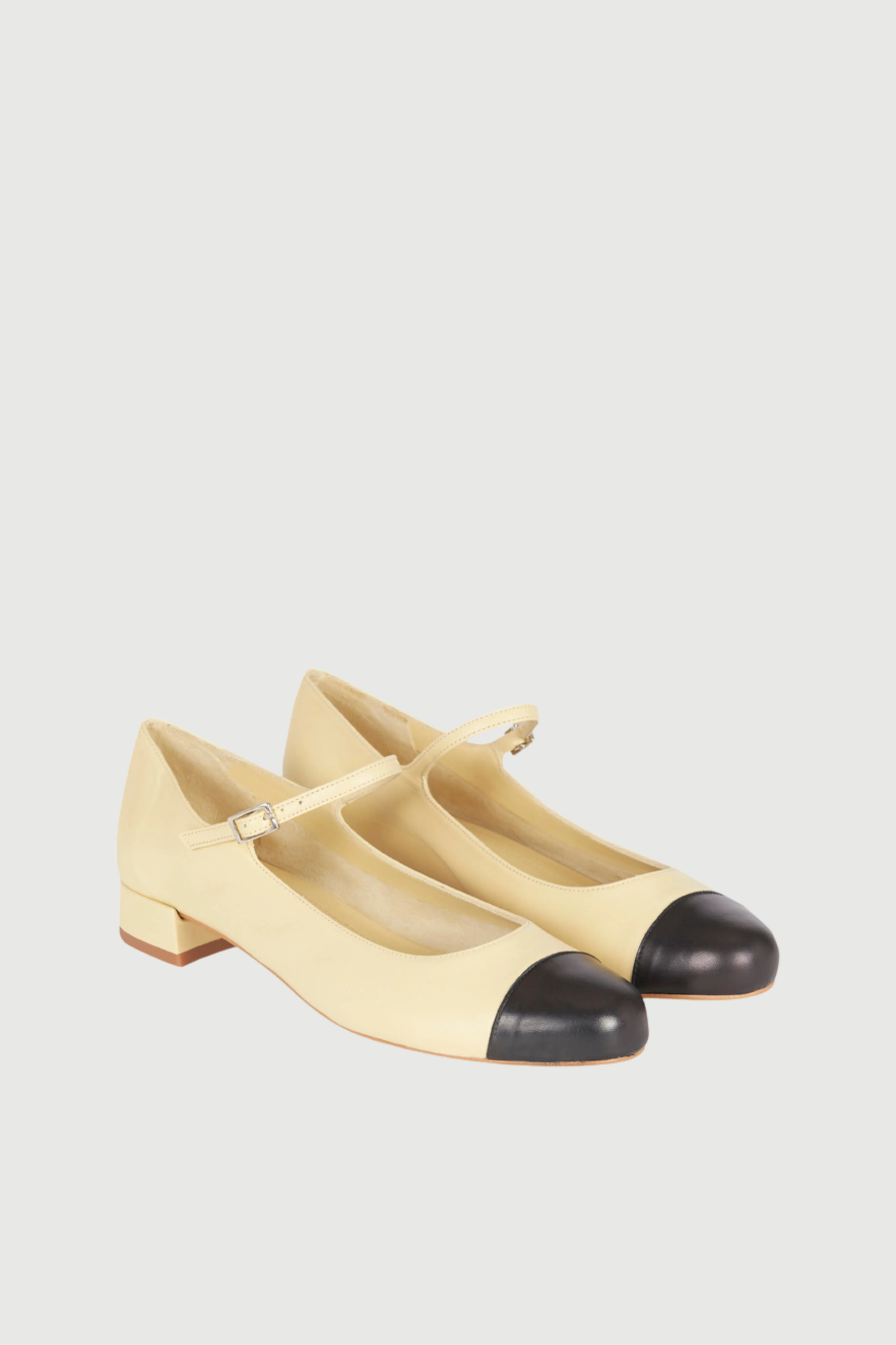 Smooth Lola Mary Janes in Beige Leather