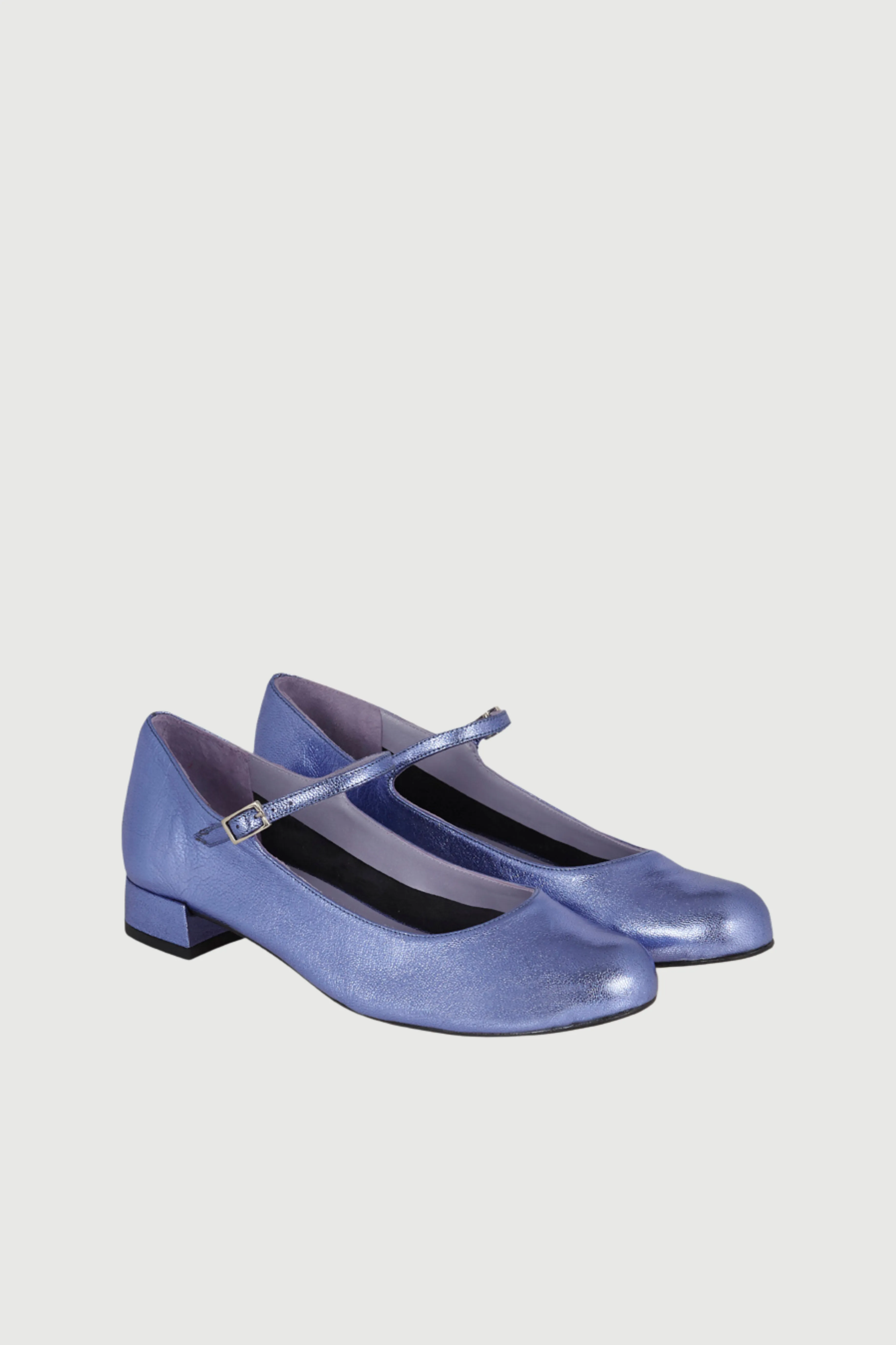 Silky Closed back Emilia Mary Janes in Blue Metallic Leather