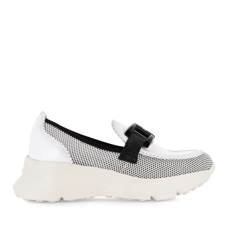 HAWAI - BLACK/WHITE LEATHER Narrow Width Anti Slip