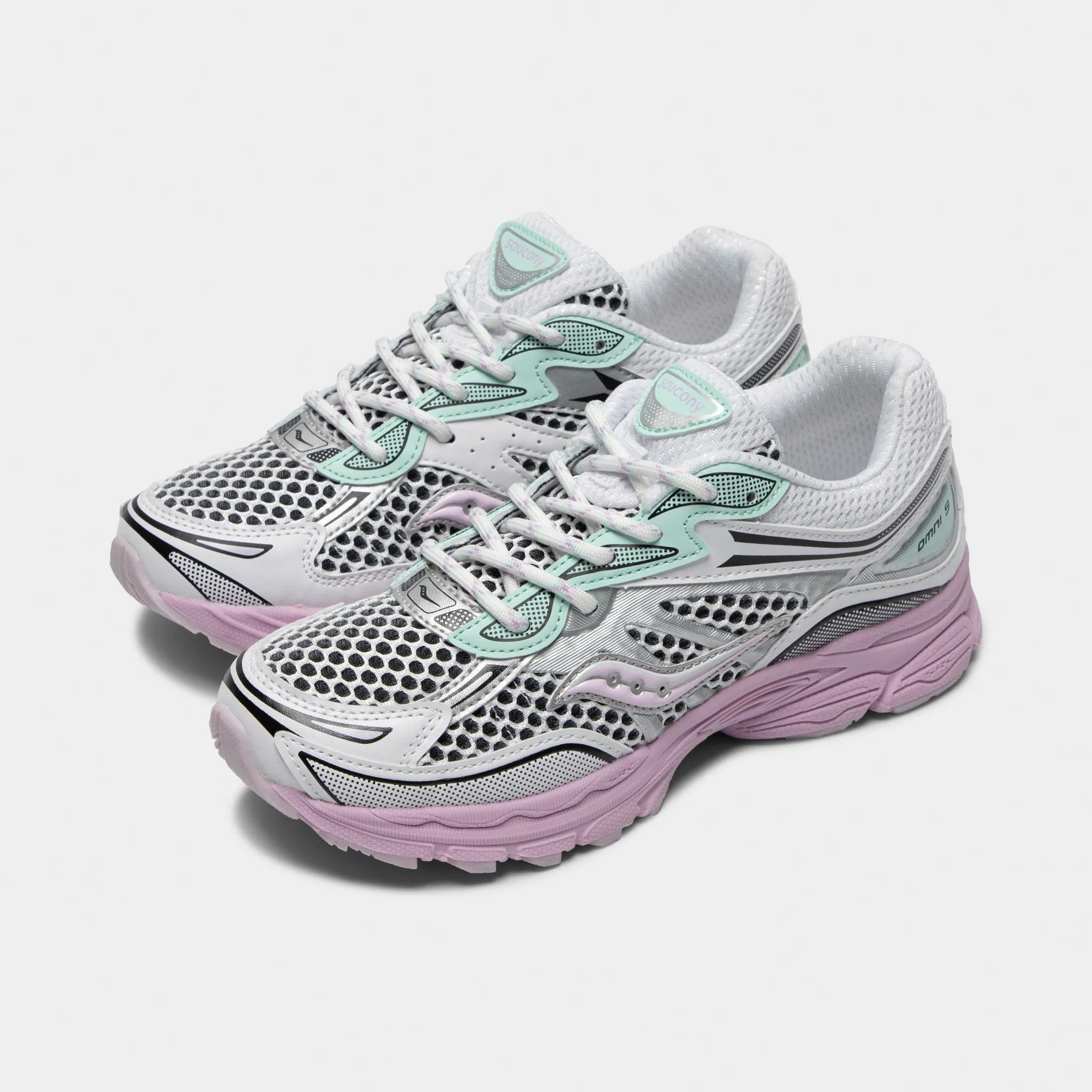 Saucony Juniors' Omni 9 White / Lilac Ultra Responsive Cushioning Glam stability