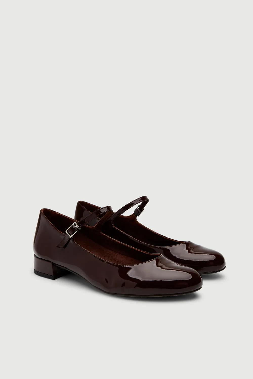 Comfortable fit Reinforced Emilia Mary Janes in Chocolate Patent Leather