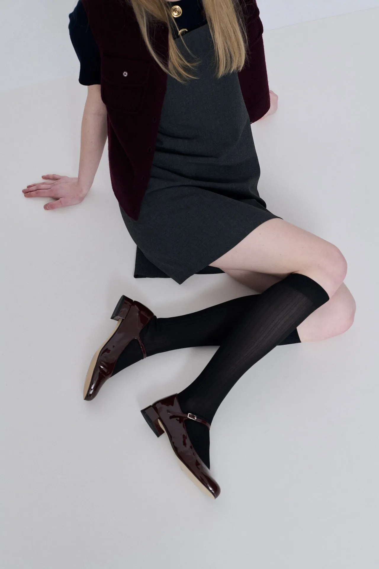 hypoallergenic Fine Finish Emilia Mary Janes in Chocolate Patent Leather
