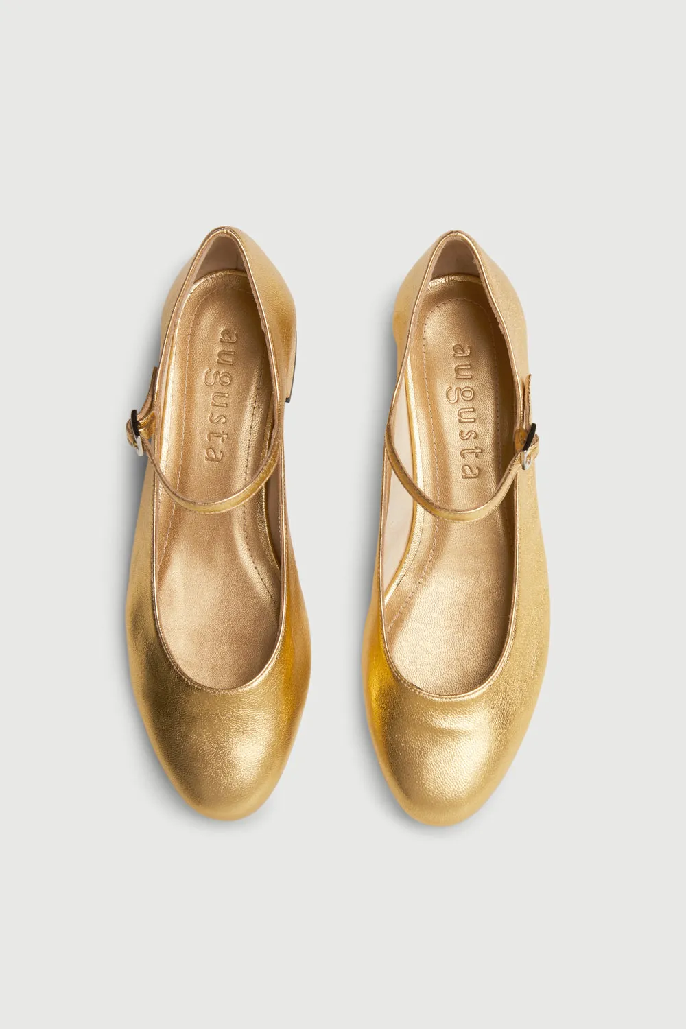 Dustproof Emilia Mary Janes in Gold Leather