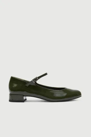 Emilia Mary Janes in Khaki Patent Leather Comfortable lining
