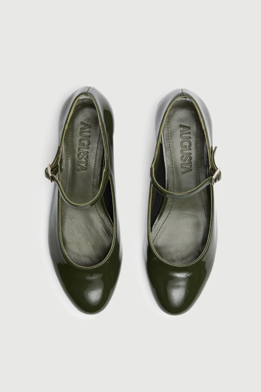 Emilia Mary Janes in Khaki Patent Leather Easy To Maintain