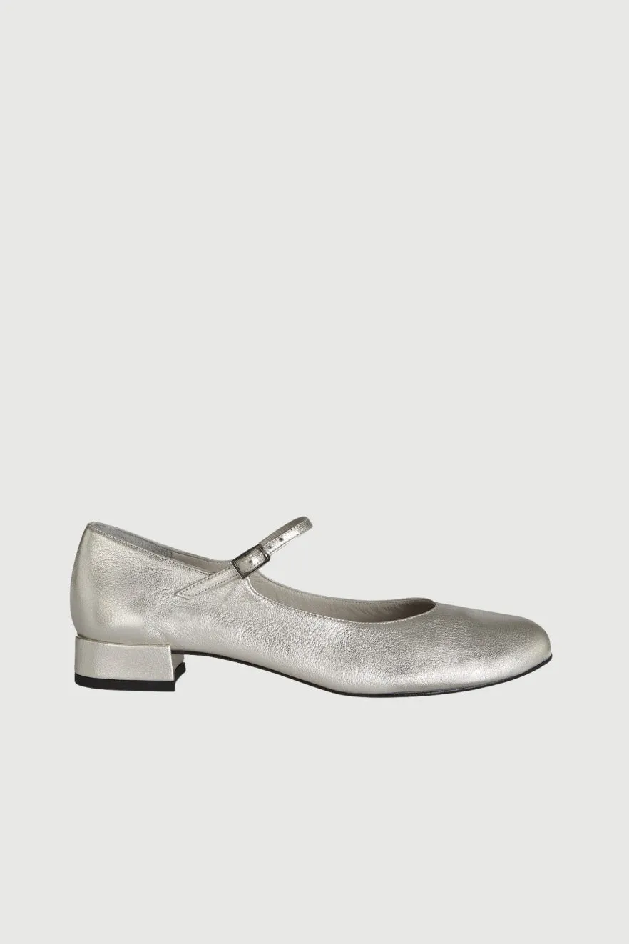 portable Emilia Mary Janes in Silver Leather