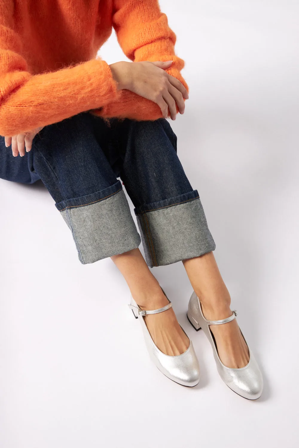 Insulating slim fit Emilia Mary Janes in Silver Leather