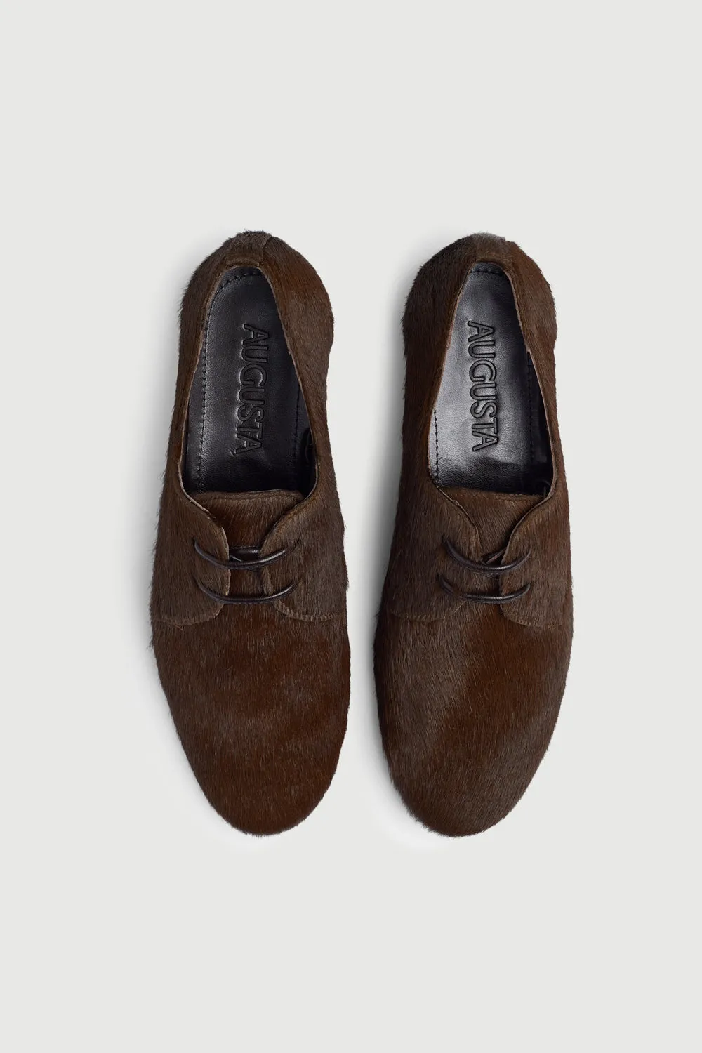 Jet-Setter Campus Style Emma Oxford Flats in Brown Calf Hair