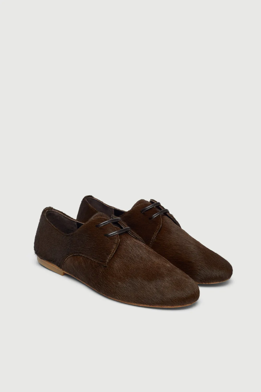Emma Oxford Flats in Brown Calf Hair Light support Open Steps