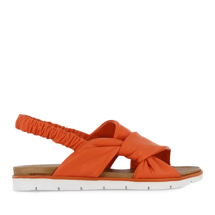 Heel Casual Beach Sandals YARA - ORANGE LEATHER