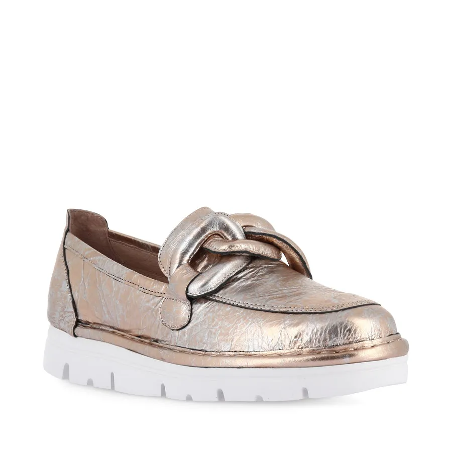 ERORA - ROSE GOLD CRACKLE LEATHER / SILVER METAL Step Grip All-day Slip-ons