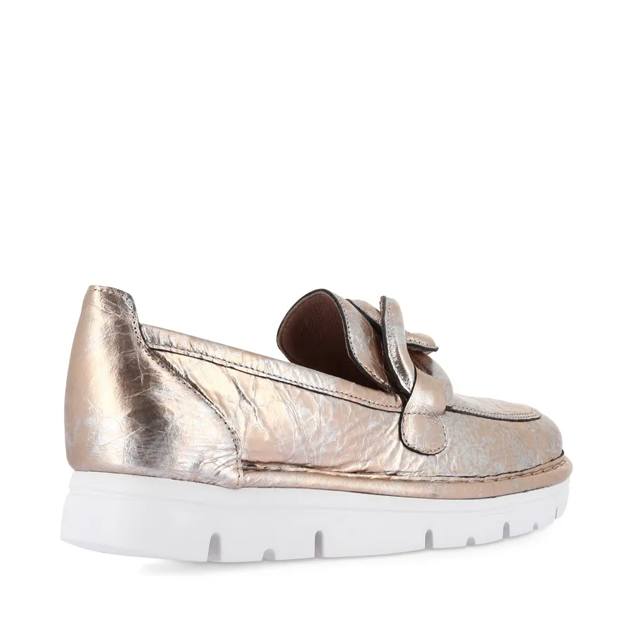 Foot Sure Loose Fit ERORA - ROSE GOLD CRACKLE LEATHER / SILVER METAL