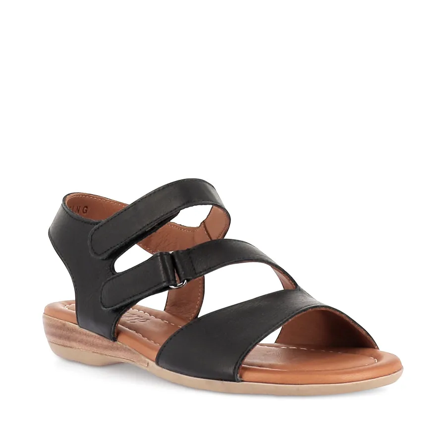 TAINTING - BLACK LEATHER Fashionable Open-toe Sandals Ankle Soft