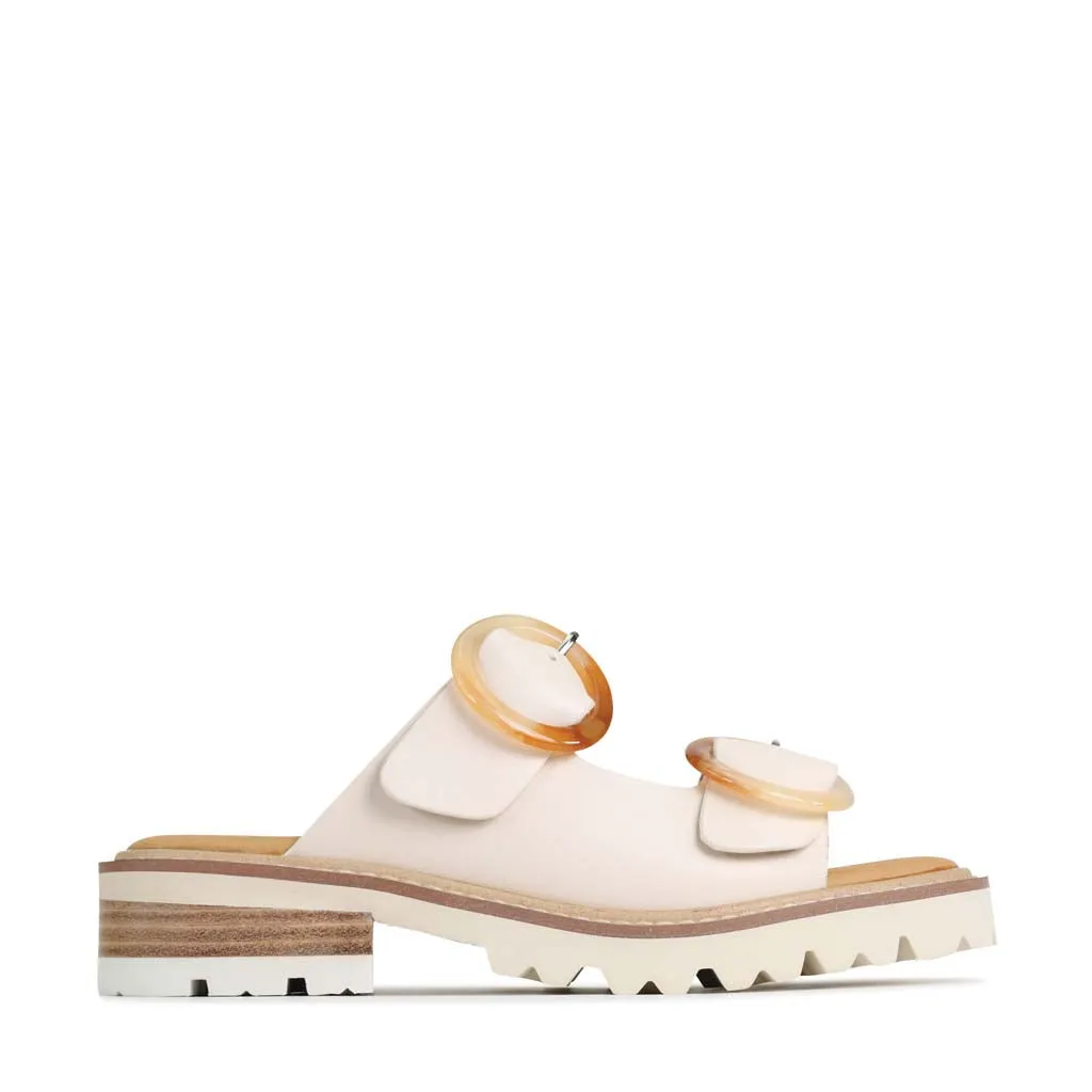 Supportive GILA LEATHER BLOCK HEEL SLIDE SANDALS