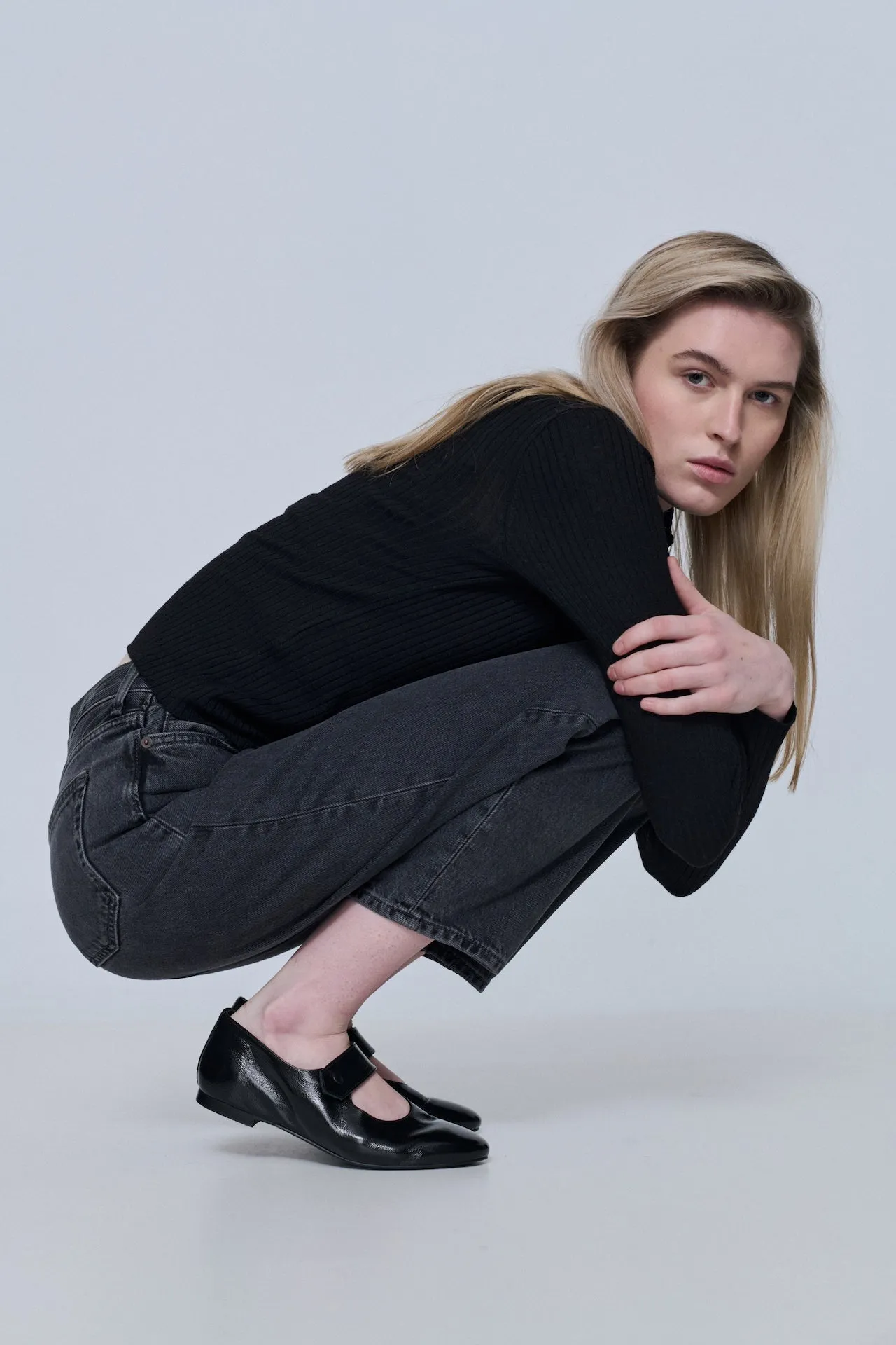 Greta Mary Janes in Black Patent Leather Anti Slip Comfort Grip