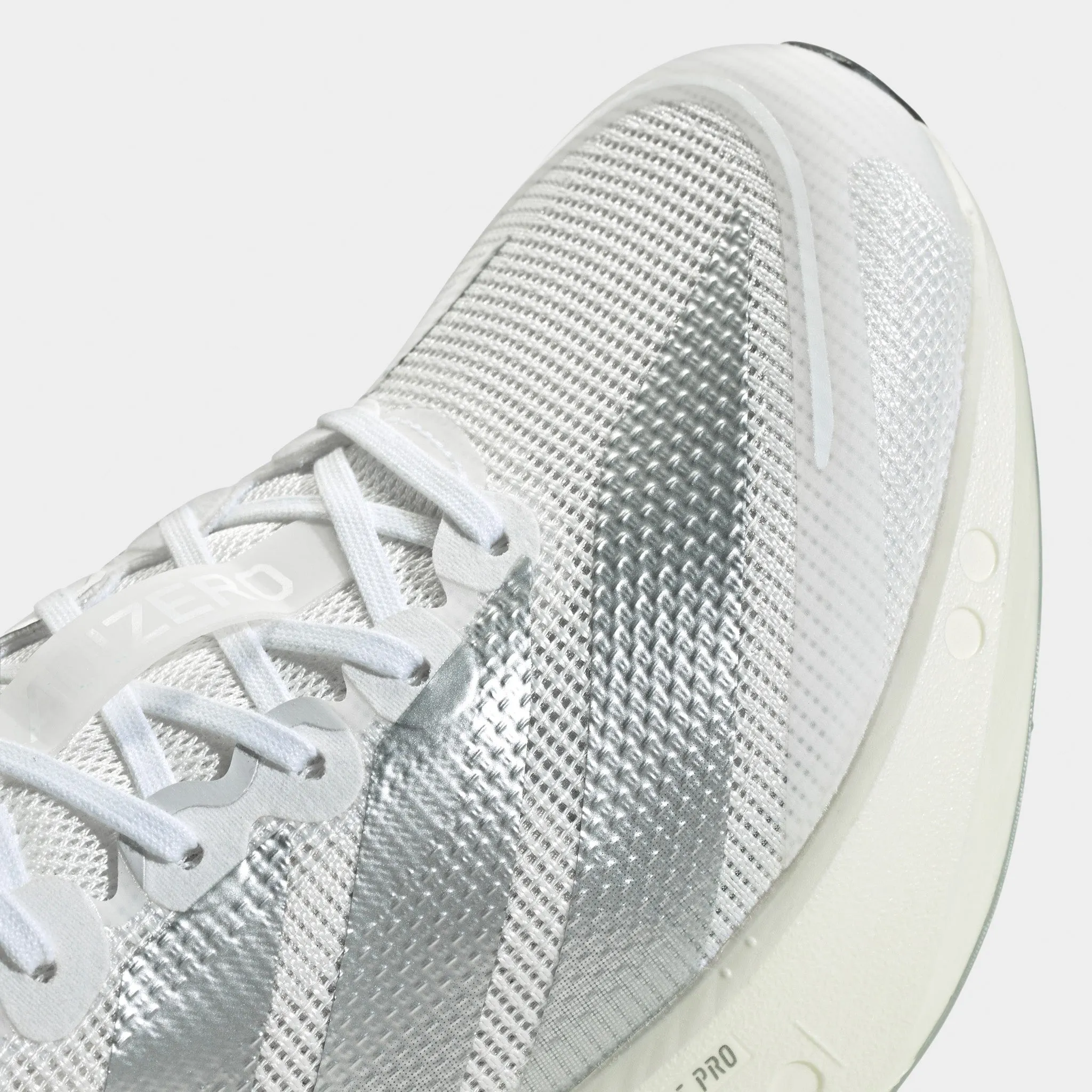 Low Profile Blown Rubber Traction adidas Women's Adizero Boston 13 White / Matte Silver - Dash Grey